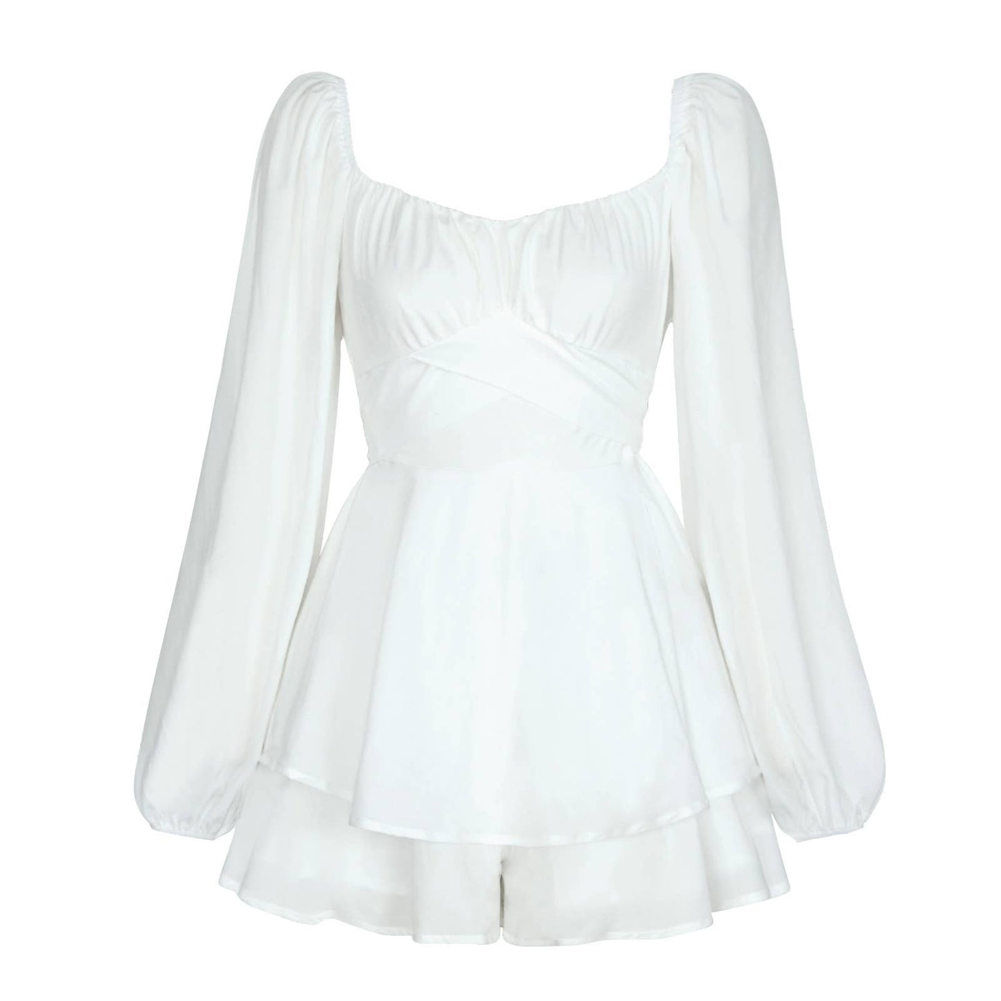 Square-necked, ruffled solid color jumpsuit