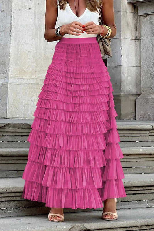 CWBSS0492_ELEGANT SOLID COLOR HIGH WAIST MESH CAKE SKIRT