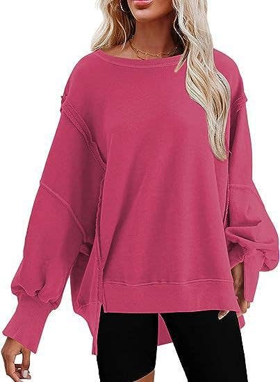 Solid-color round-neck casual loose sweatshirt