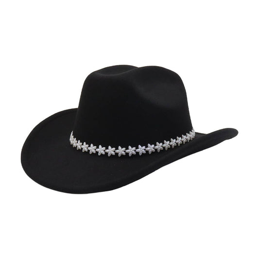Brown Cowboy Felt Hat with Daisy Flower Trim_CWAH04453