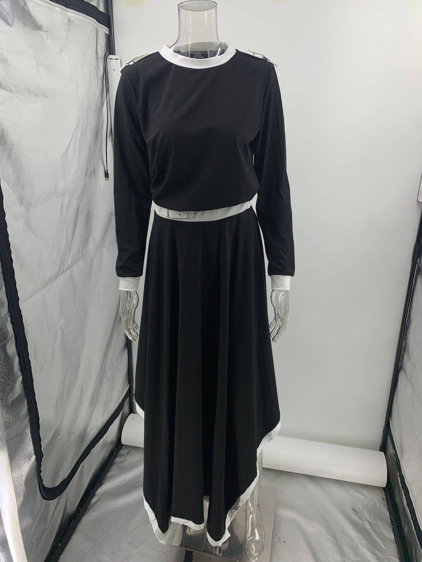 LONG SLEEVE IRREGULAR SOLID COLOR SKIRT SET