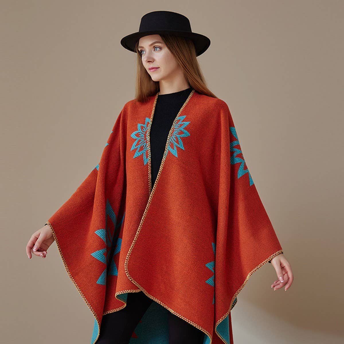 WARM SHAWL KNITTED DOUBLE-SIDED THICKENED CAPE
