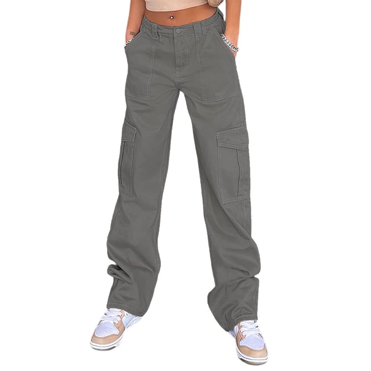 Fitted high-waisted multi-pocket work pants