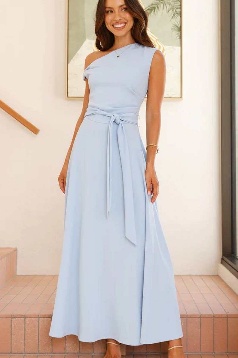 CWDMD5217_SOLID COLOR STYLISH TIE-BACK SEXY DRESS