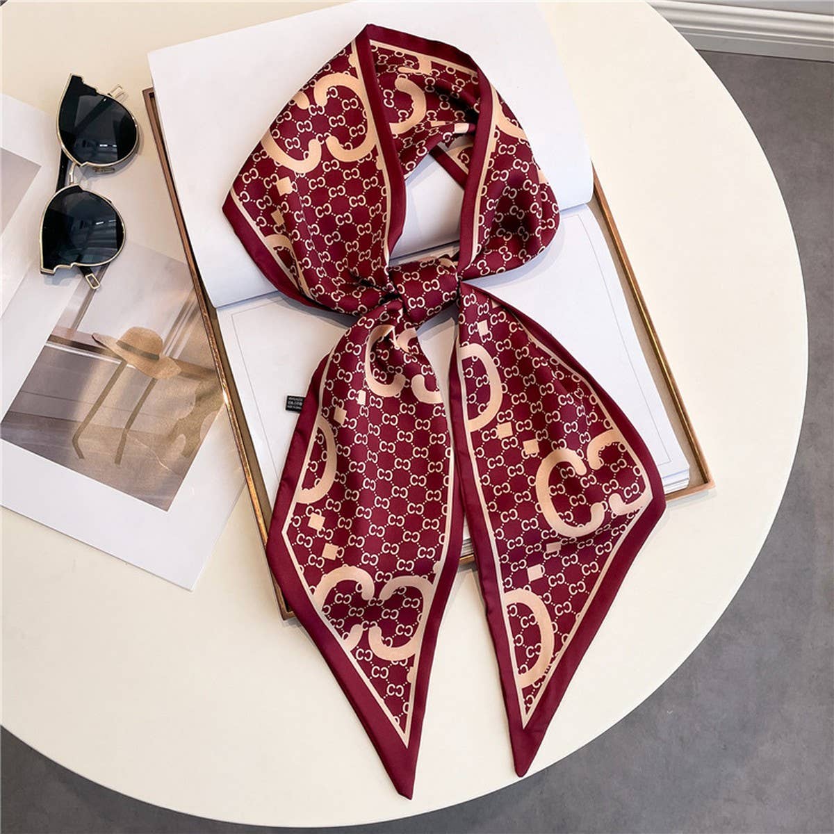 LETTER PRINT DOUBLE LAYER  HEAD SCARF