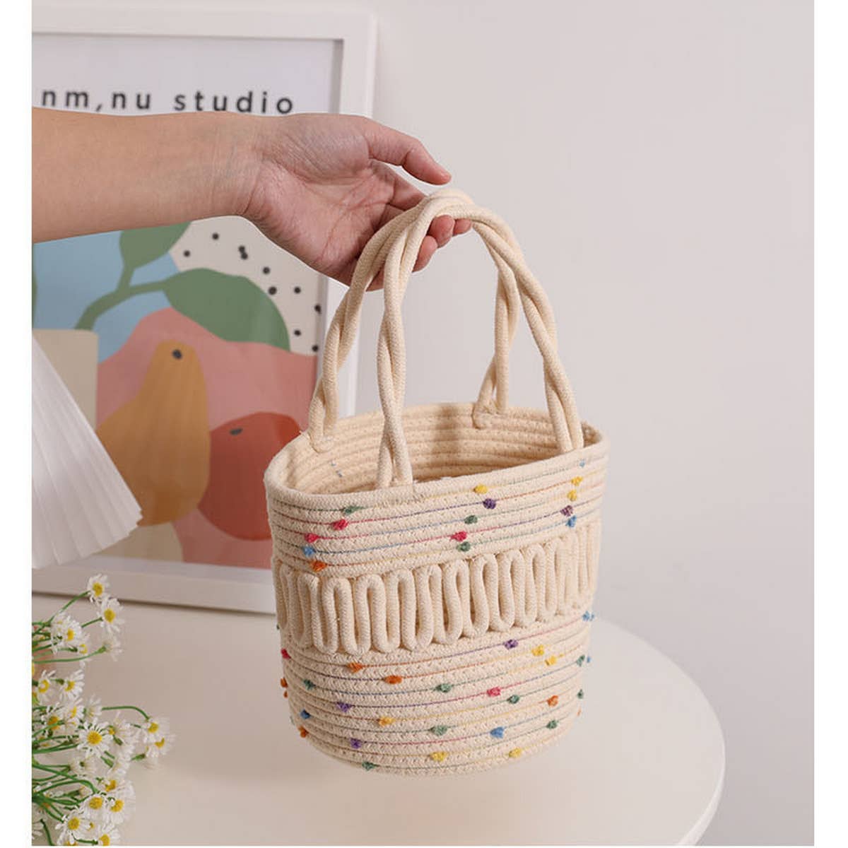 CUTE COLORFUL HOLLOW BUCKET WOVEN BAG_CWAB1888