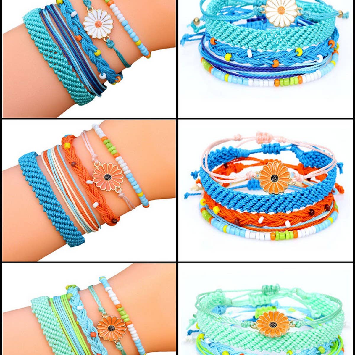 SUNFLOWER DAISY MIXED COLOR WOVEN BRACELET