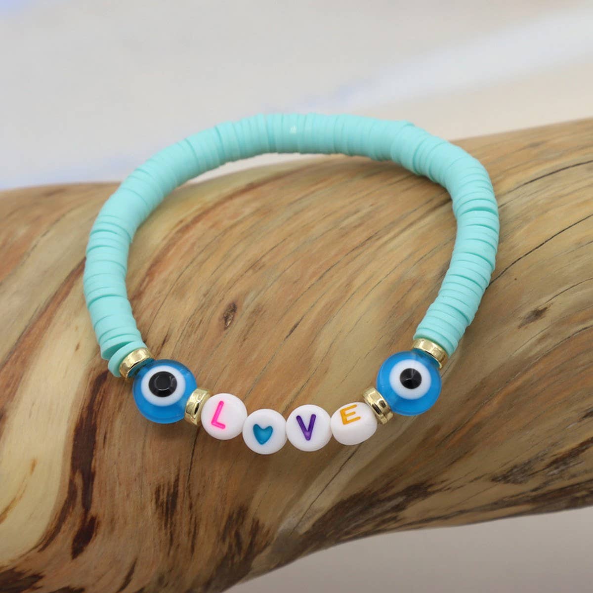 COLORFUL POLYMER CLAY LETTER BEADED BRACELET
