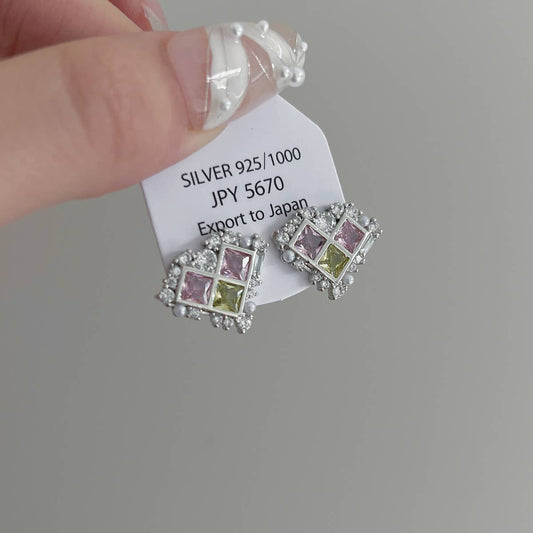 COLORED ZIRCON PEARL HEART EARRINGS