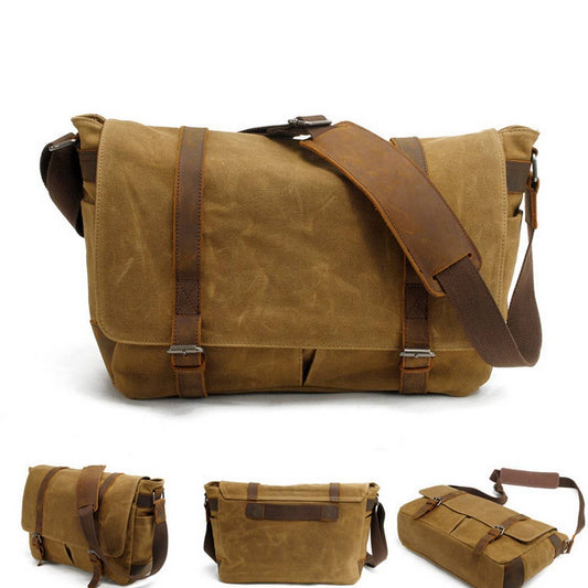 Waxed Canvas Laptop Satchel with Leather Trim_CWAB5568