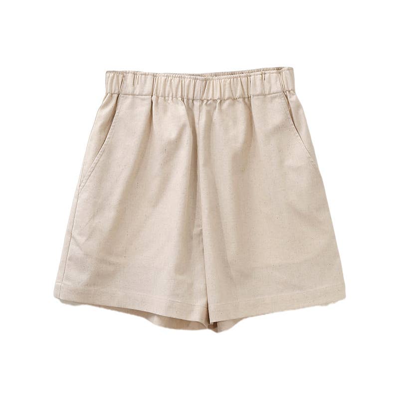 HIGH-WAISTED COTTON LINEN ELASTIC WAIST SHORTS