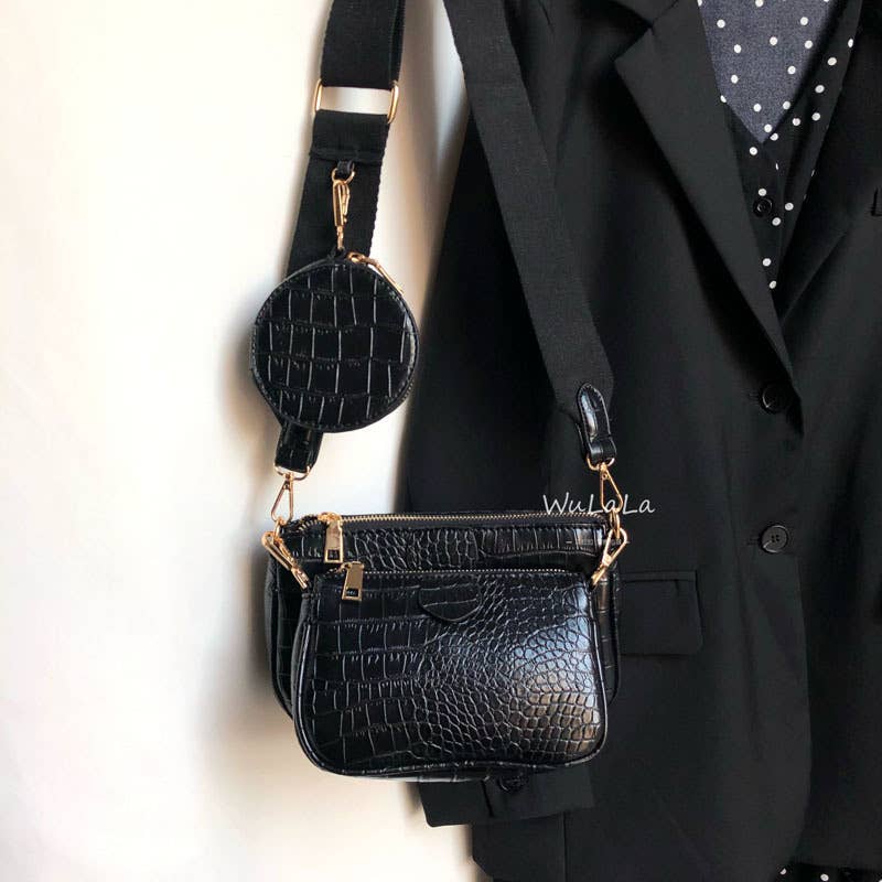 Crocodile-patterned PU small shoulder bag