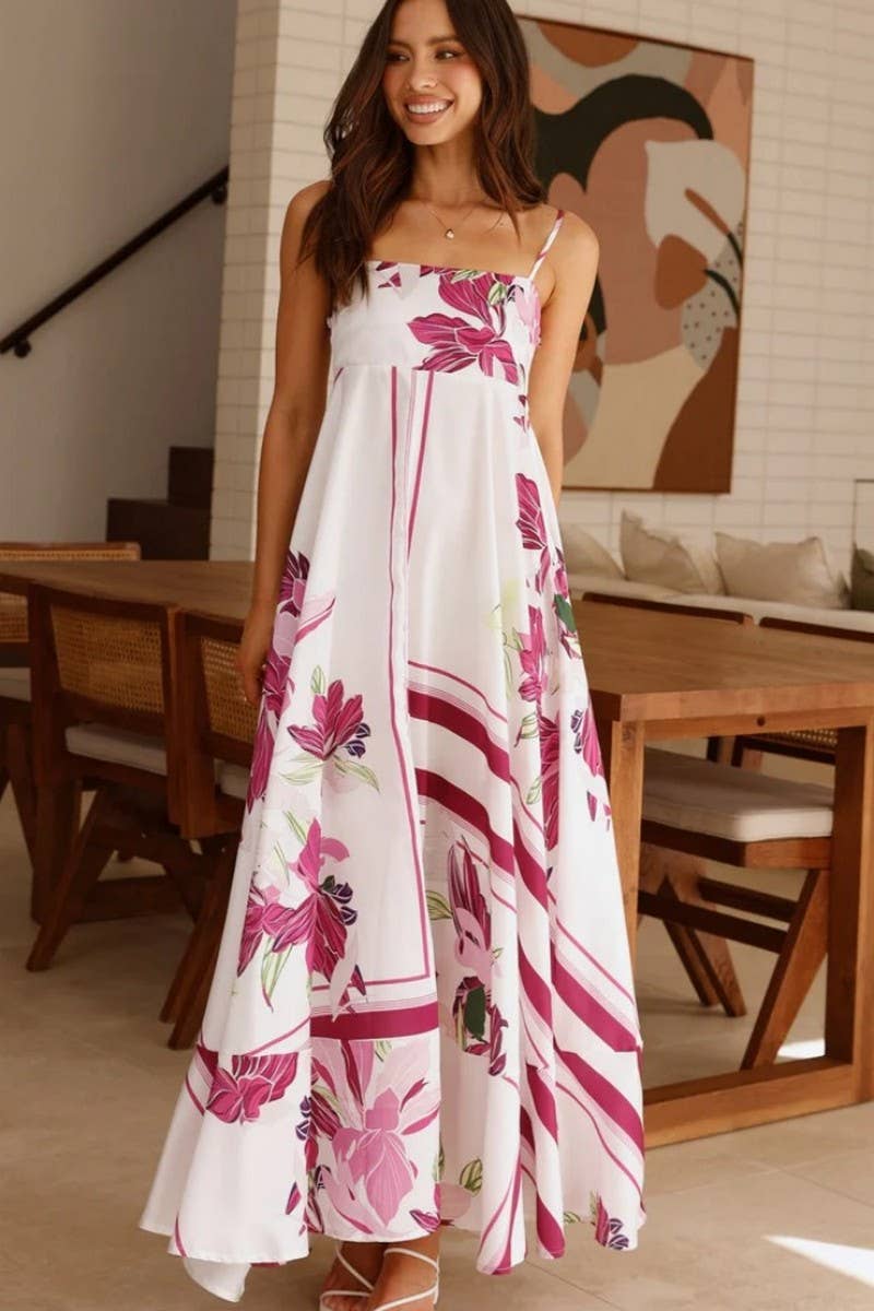 CWDHL1025_NEW SUMMER PRINTED RUFFLED SLING DRESS