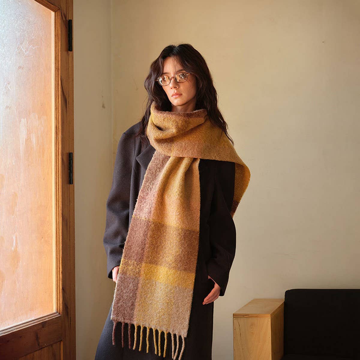 Wool Scarf for Winter ??Reversible Checkered Shawl_CWASC2327