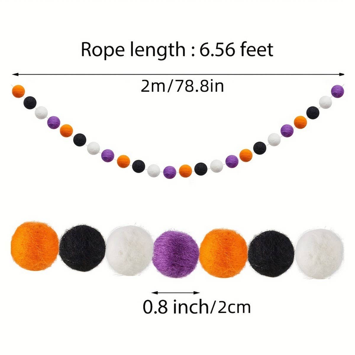 CWMM10230_HALLOWEEN FELT BALL GARLAND 24PCS SPOOKY DECOR