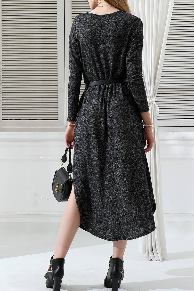 CWDMD546_ROUND NECK SOFT AND WARM SWEATER KNIT TUNIC DRESS