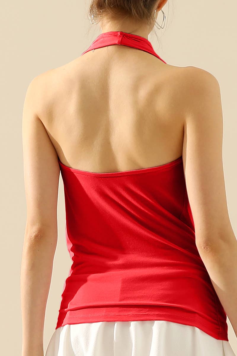AWTHT028_Halter Neck Draped Front Open Back Top