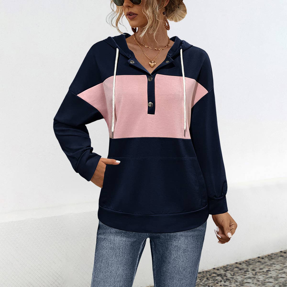 Fashion hooded patchwork color casual hoodie