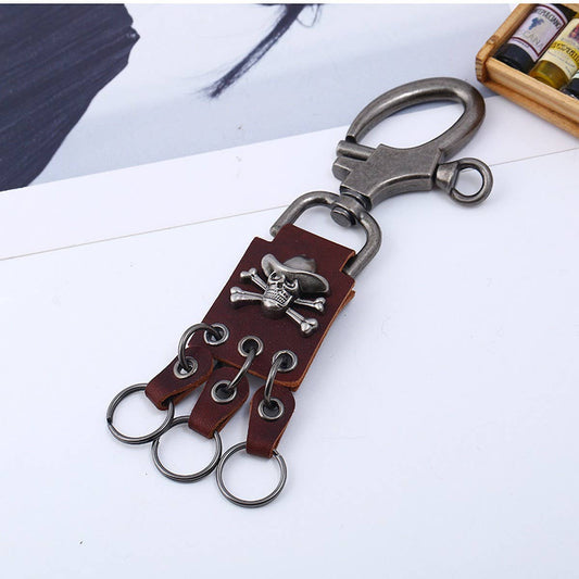 FASHION MEN'S ALLOY SKULL COWHIDE KEYCHAIN_CWMM5027
