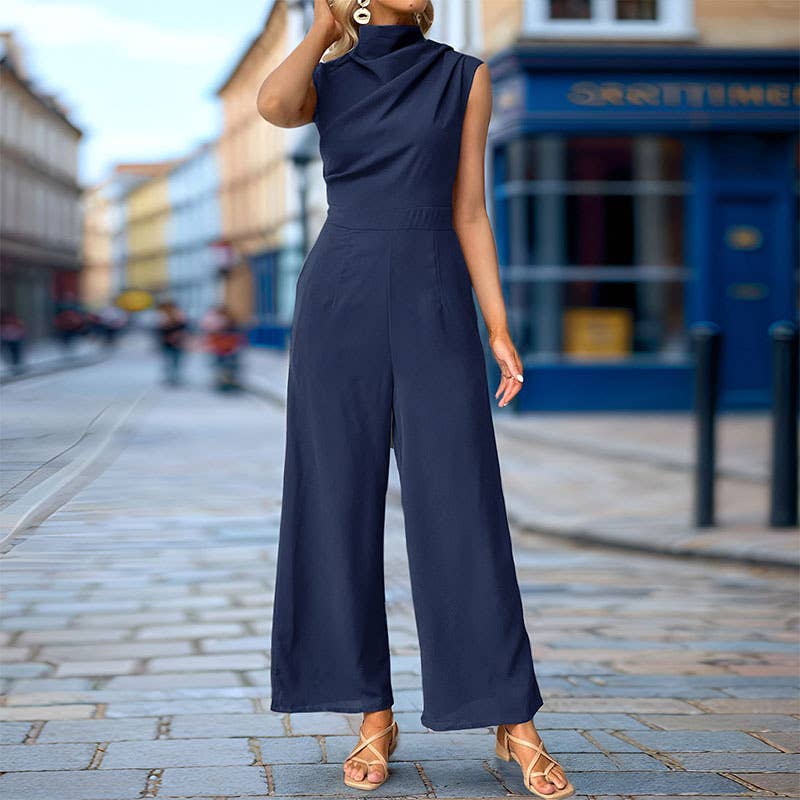 Sleeveless,swing neck,cinched waist,jumpsuit