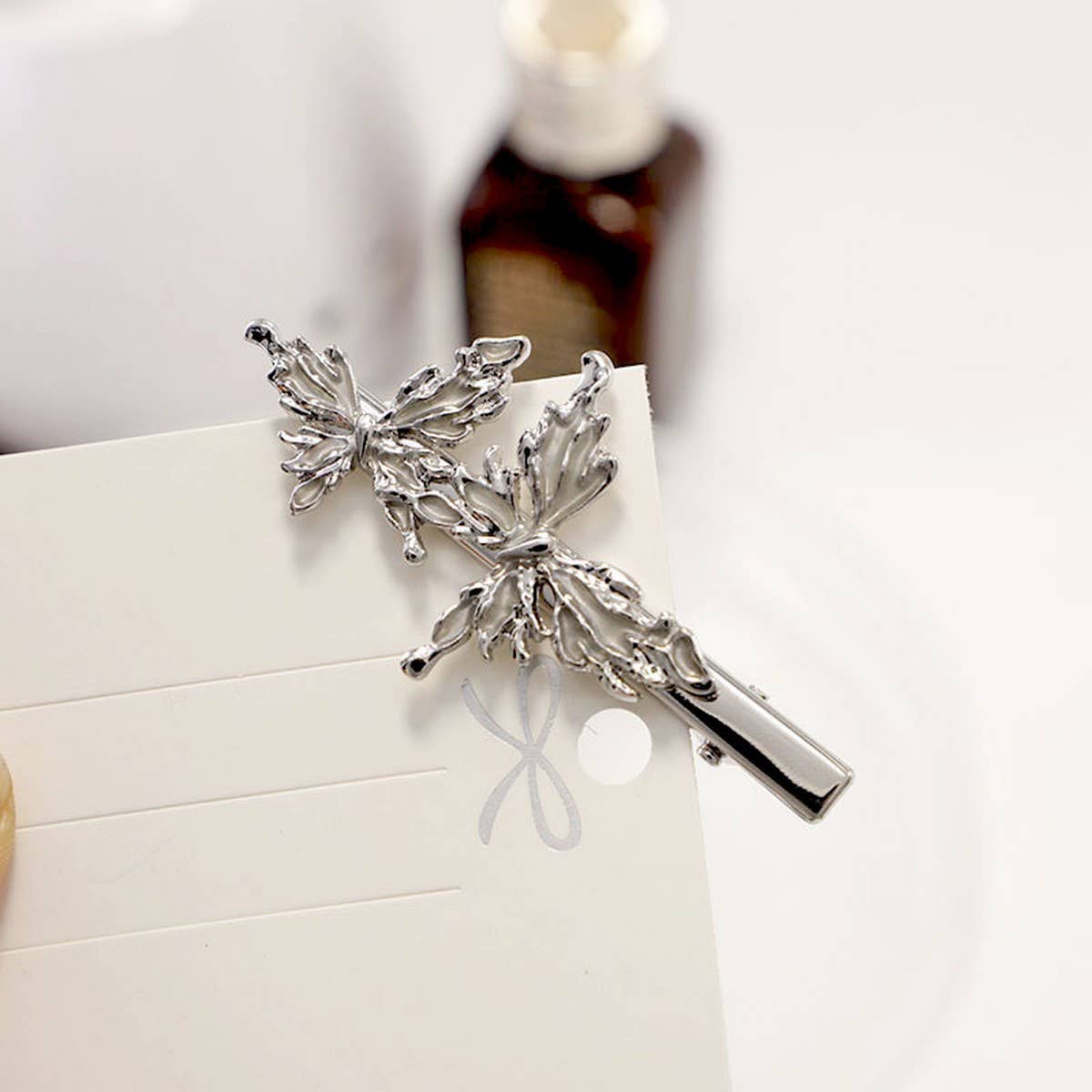 METAL ROSE HAIRPIN SIDE BANGS DUCKBILL CLIP