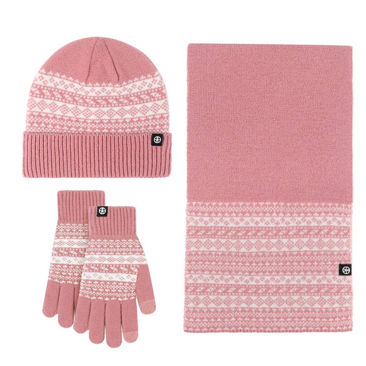 KNITTED GLOVES SCARF HAT WOOL THREE PIECE SET