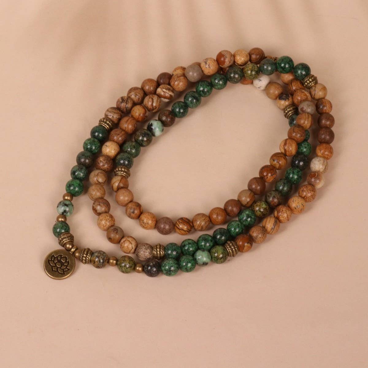 LOTUS PENDANT 108 AFRICAN PINE BEADED BRACELET