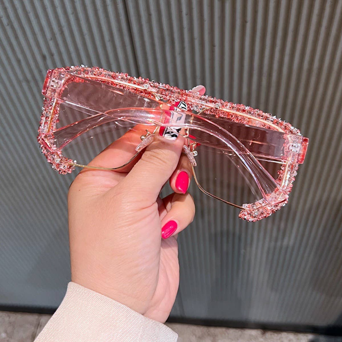 DOUBLE BRIDGE POLYGONAL RHINESTONE SUNGLASSES