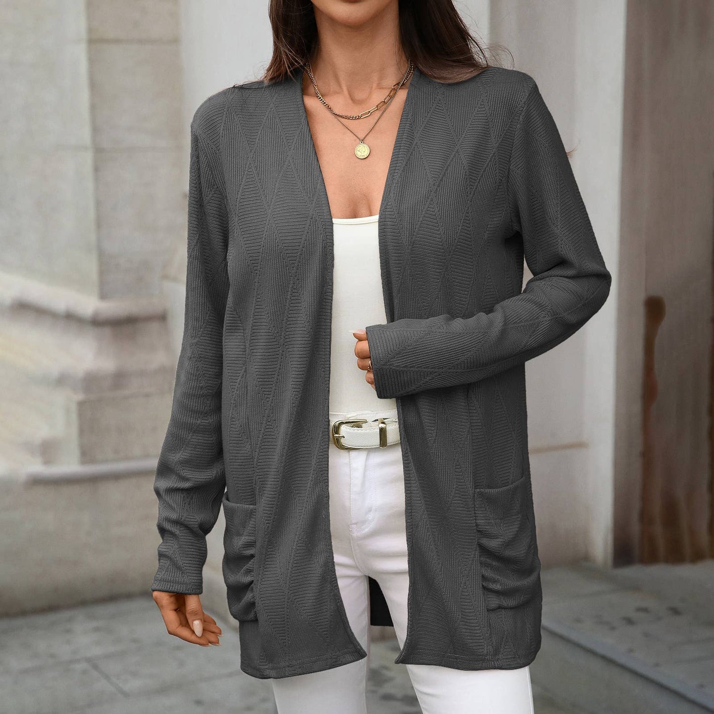 Light and solid color unbuttoned cardigan