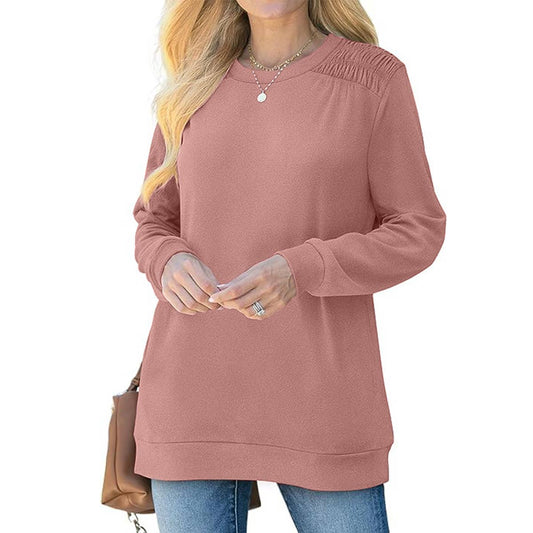 Solid-color pocket long-sleeved loose hoodie