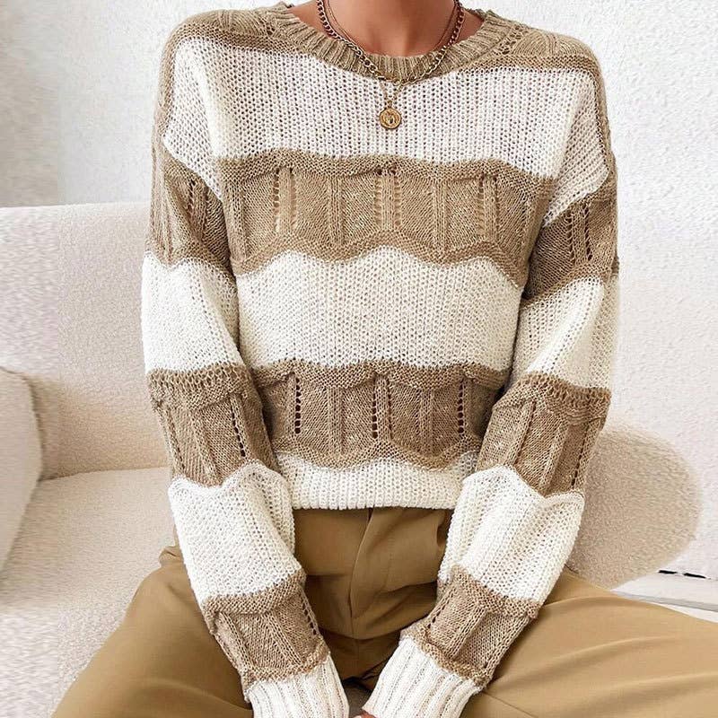 Three-dimensional striped tweed loose sweater