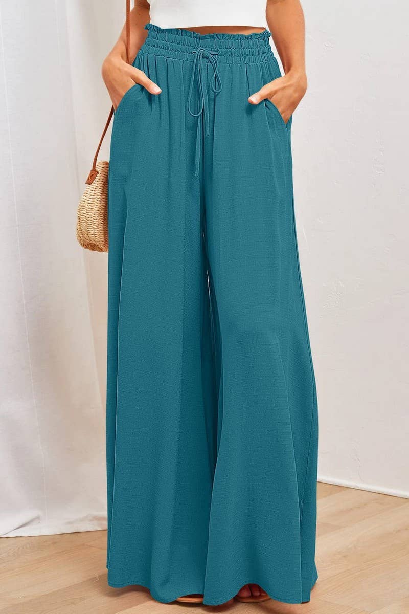 CWBLP0710_CASUAL ELASTIC WAIST WIDE LEG PANTS