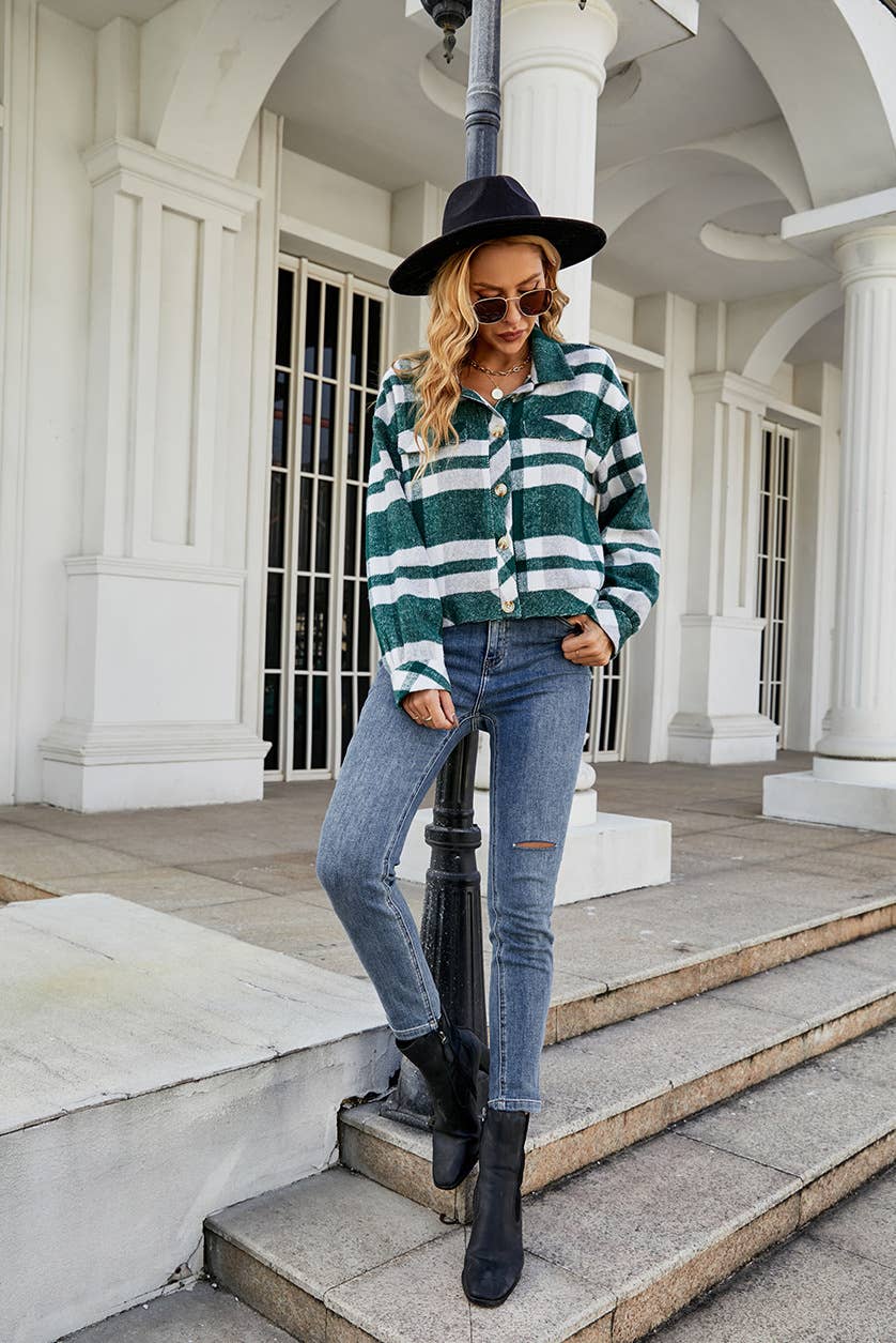 LAPEL PLAID SHIRT SHORT WOOL COAT