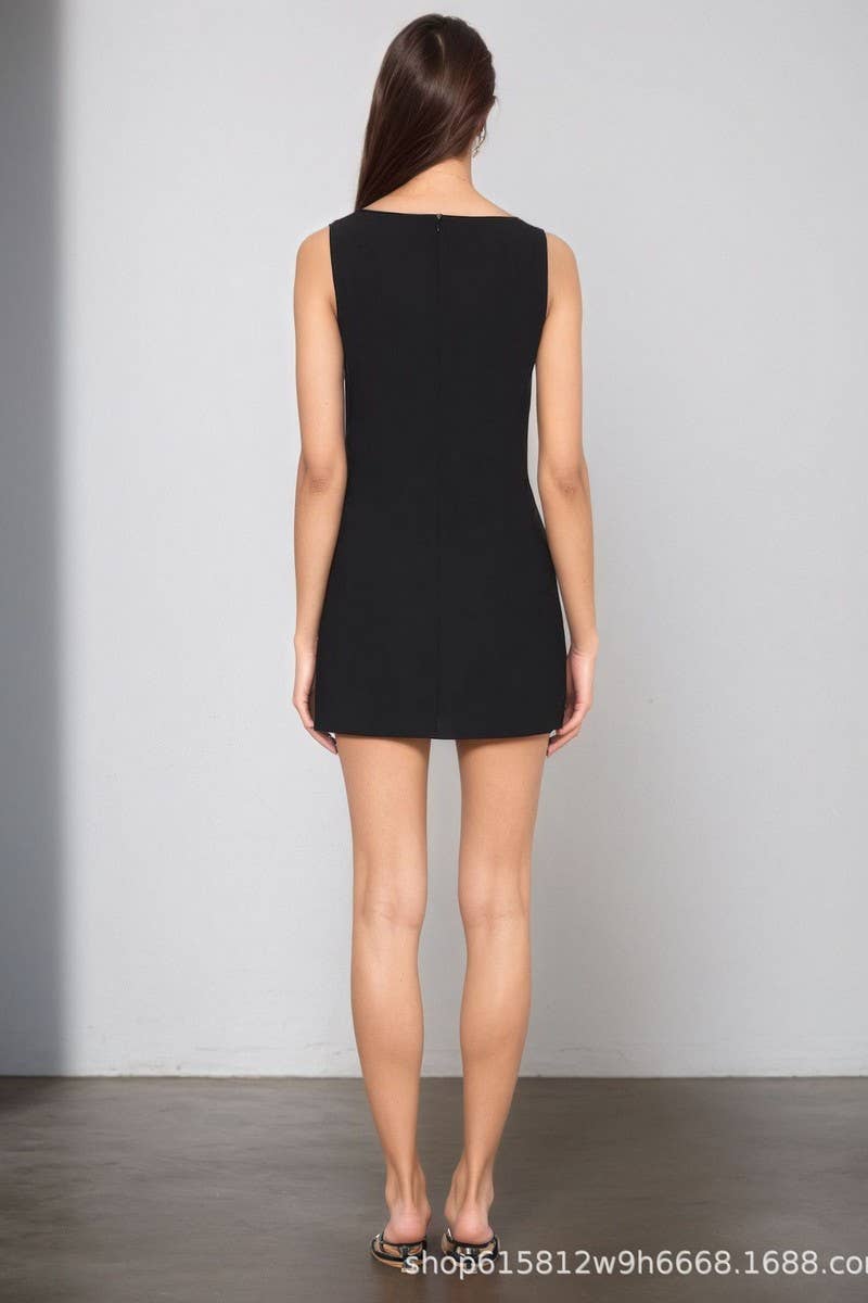 CWDSD8864_SLEEVELESS SOLID COLOR WAIST MINI DRESS