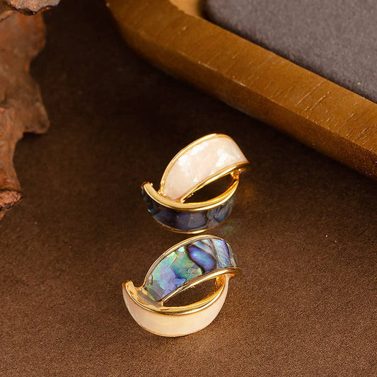 COLORFUL ABALONE INLAID SILVER NEEDLE EARRINGS