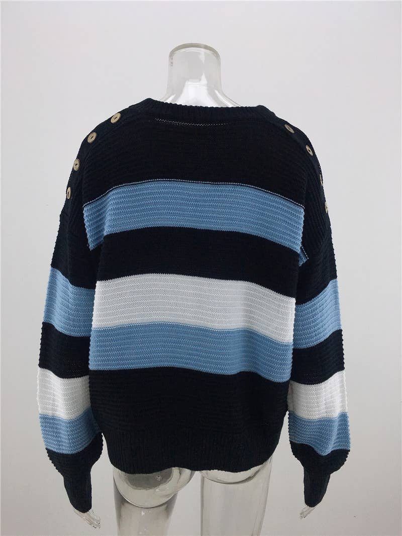 INTERCOLOR PATCHWORK PULLOVER LOOSE SWEATER