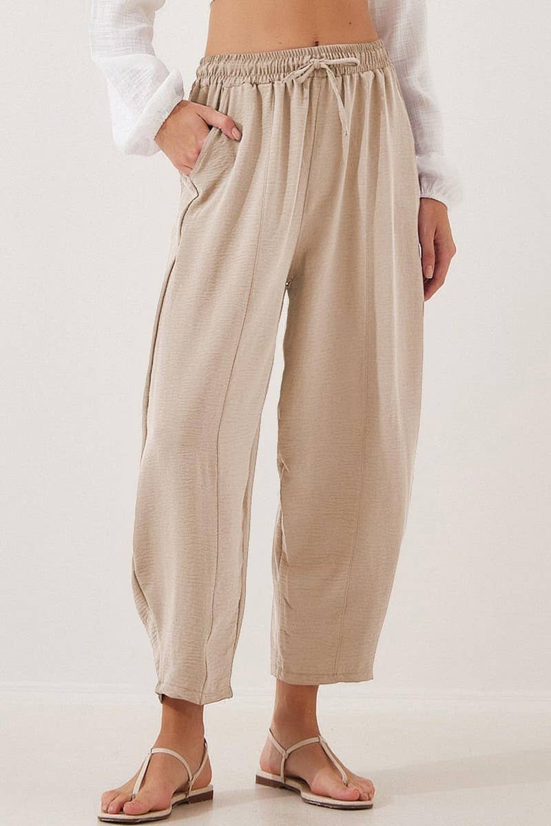 CWBLP01036_HIGH WAIST DRAWSTRING POCKET CROPPED PANTS
