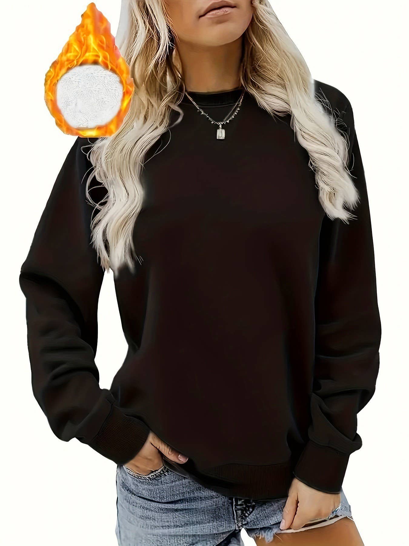 Solid-color fleece round-neck pullover hoodie