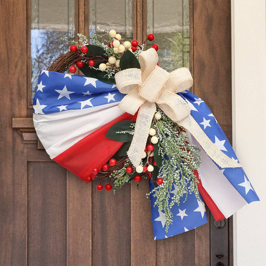 USA Flag Faux Flower Wreath Door Hanging Decor_CWAJE05390