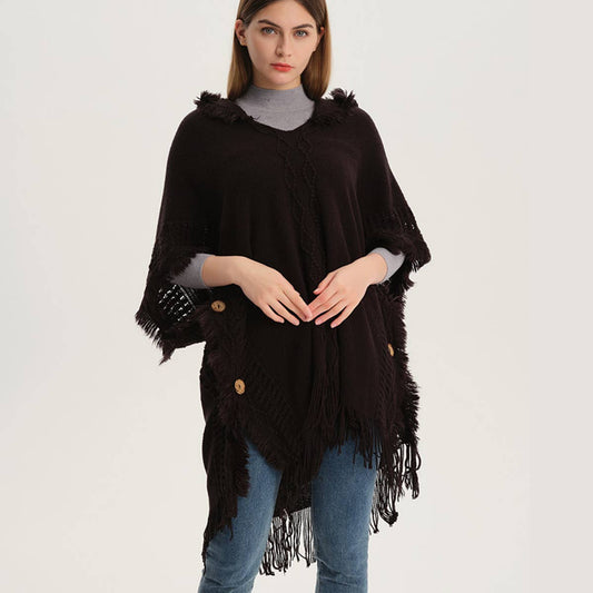 WOMEN PONCHO SWEATER COZY  CAPE WITH HOOD