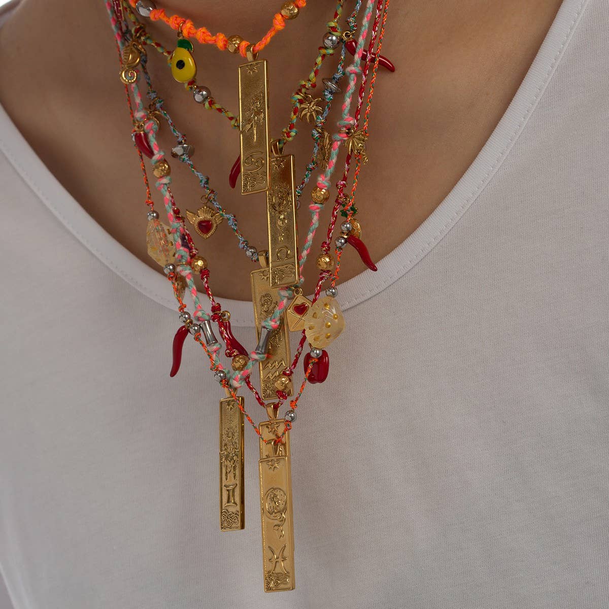 Handmade Zodiac Square Steel Cotton Necklace