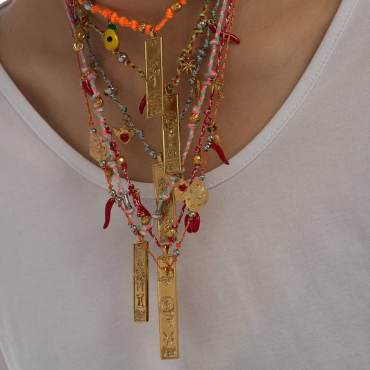 Handmade Zodiac Square Steel Cotton Necklace