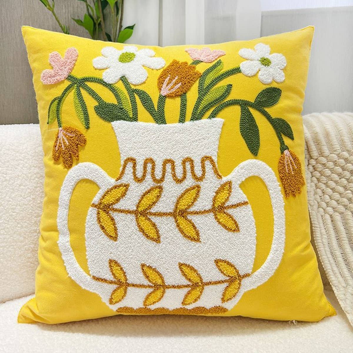 Tulip Embroidered Cute Pillow Cover for Bed & Sofa