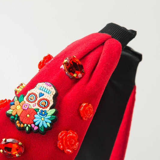 HALLOWEEN VELVET SKULL STEREOSCOPIC ROSE HEADBAND