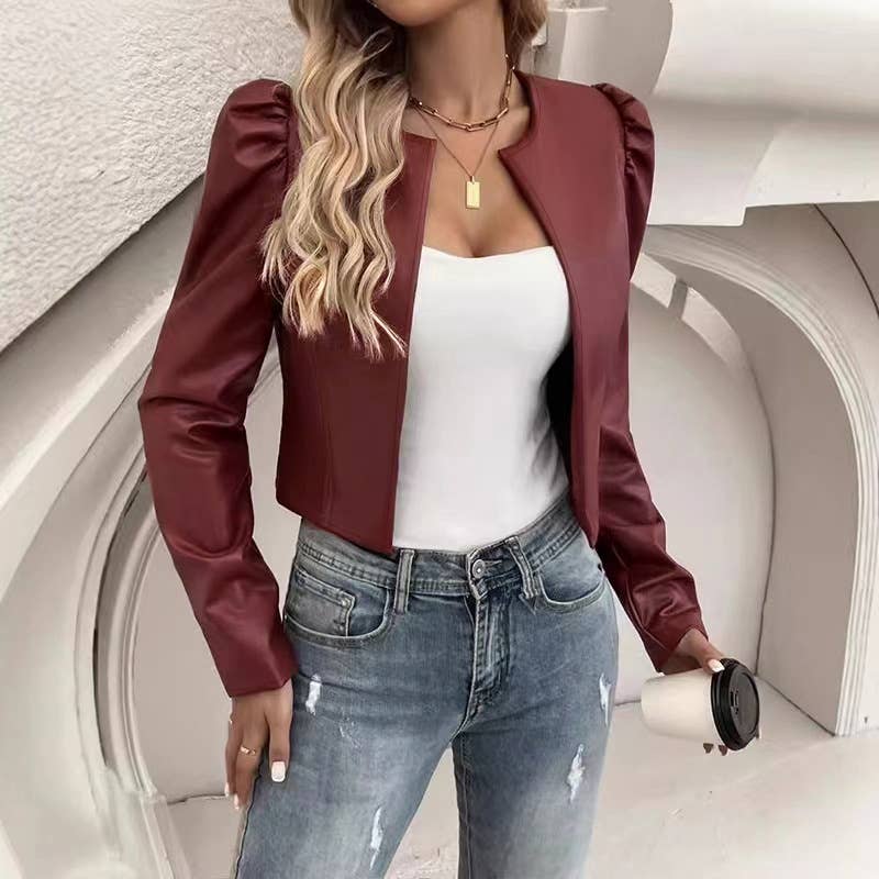 SLIM LEATHER JACKET LONG SLEEVES AND SHORT STYLE