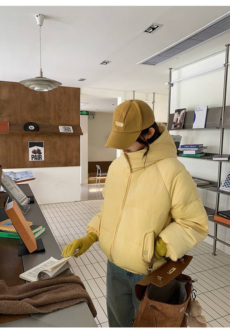 Hooded feels corduroy texture cotton-padded coat