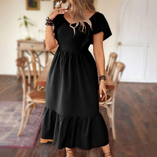 PLUS BLACK TRIM SHORT SLEEVED SLIM BACKLESS DRESS_CWDSD3308