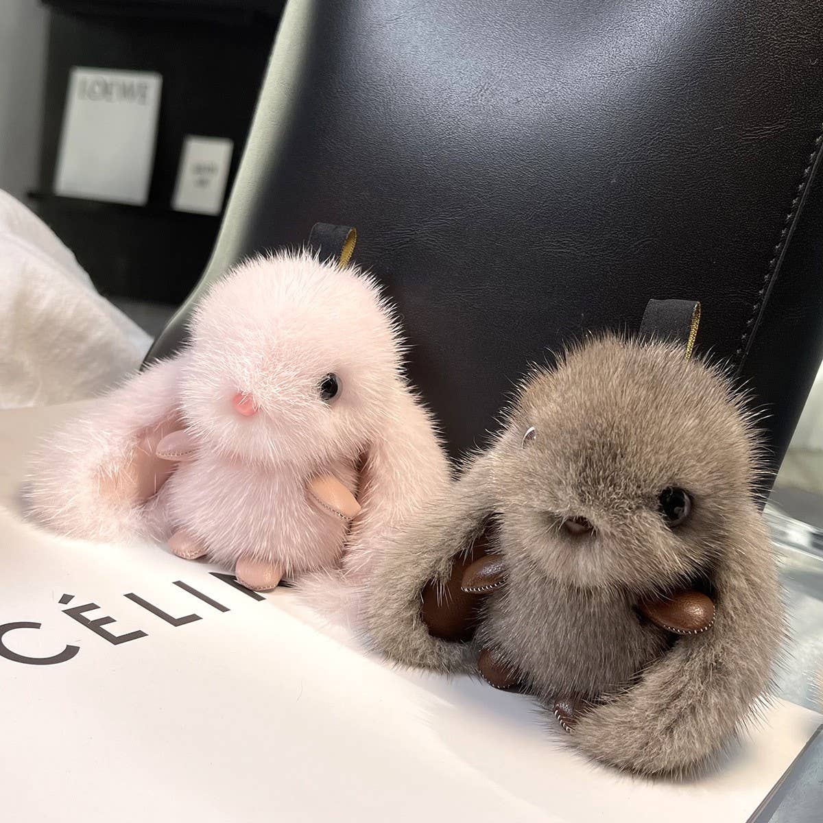 MINK FUR RABBIT BAG ORNAMENT HIGH-END KEYCHAIN