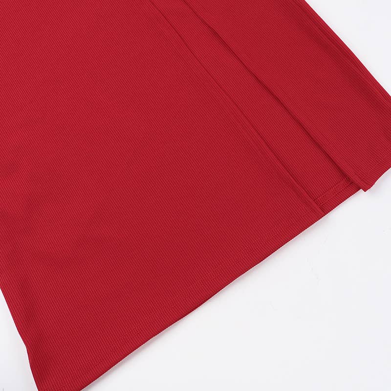 KNIT CREW NECK SPLIT LONG SLEEVE HALTER DRESS