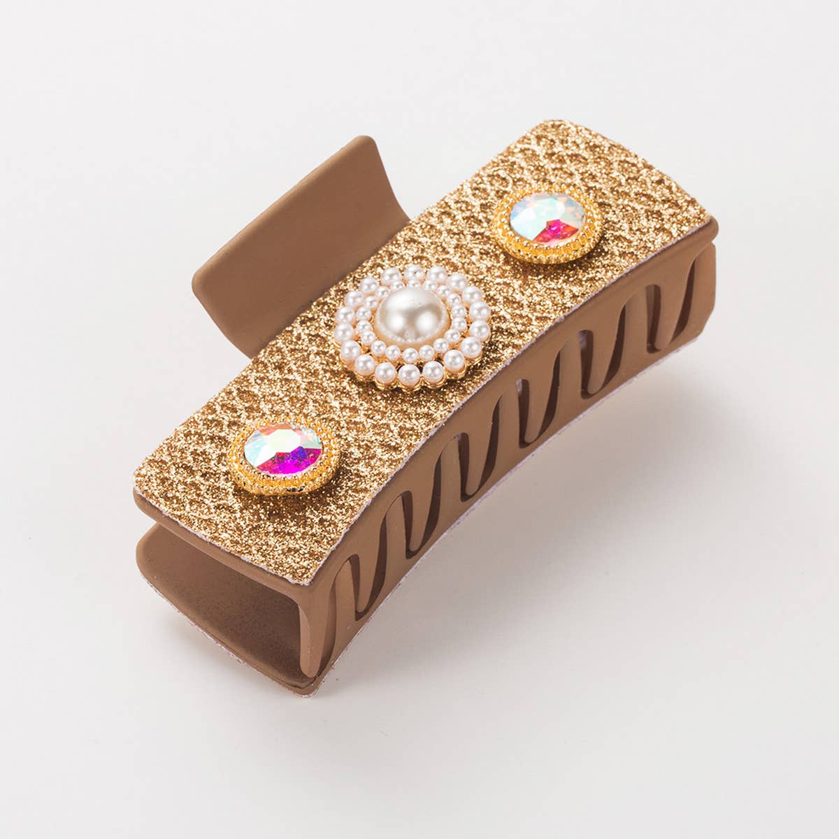 Vintage Pearl Turquoise Hair Claw Square Bun Clip_CWAHA1769